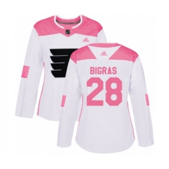 Women's Philadelphia Flyers #28 Chris Bigras Authentic White Pink Fashion Hockey Jersey Women's Philadelphia Flyers #28 Chris Bigras Authentic White Pink Fashion Hockey Jersey
