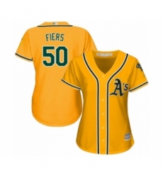 Women's Oakland Athletics #50 Mike Fiers Authentic Gold Alternate 2 Cool Base Baseball Player Jersey