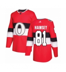 Men's Ottawa Senators #81 Ron Hainsey Authentic Red 2017 100 Classic Hockey Jersey