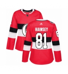 Women's Ottawa Senators #81 Ron Hainsey Authentic Red 2017 100 Classic Hockey Jersey