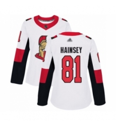 Women's Ottawa Senators #81 Ron Hainsey Authentic White Away Hockey Jersey Women's Ottawa Senators #81 Ron Hainsey Authentic White Away Hockey Jersey