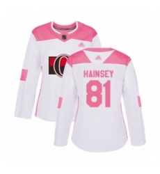 Women's Ottawa Senators #81 Ron Hainsey Authentic White Pink Fashion Hockey Jersey