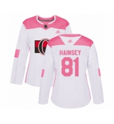 Women's Ottawa Senators #81 Ron Hainsey Authentic White Pink Fashion Hockey Jersey Women's Ottawa Senators #81 Ron Hainsey Authentic White Pink Fashion Hockey Jersey