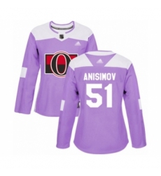 Women's Ottawa Senators #51 Artem Anisimov Authentic Purple Fights Cancer Practice Hockey Jersey