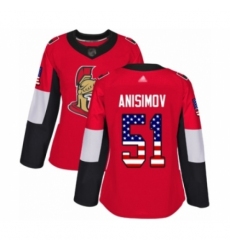 Women's Ottawa Senators #51 Artem Anisimov Authentic Red USA Flag Fashion Hockey Jersey