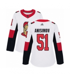 Women's Ottawa Senators #51 Artem Anisimov Authentic White Away Hockey Jersey