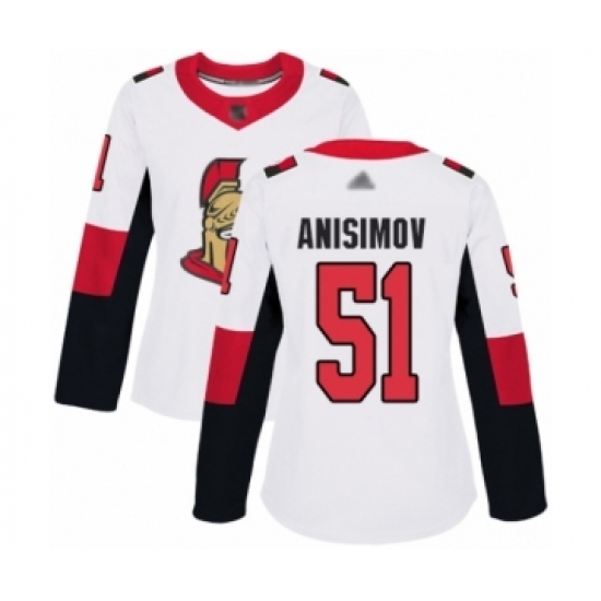 Women's Ottawa Senators #51 Artem Anisimov Authentic White Away Hockey Jersey Women's Ottawa Senators #51 Artem Anisimov Authentic White Away Hockey Jersey
