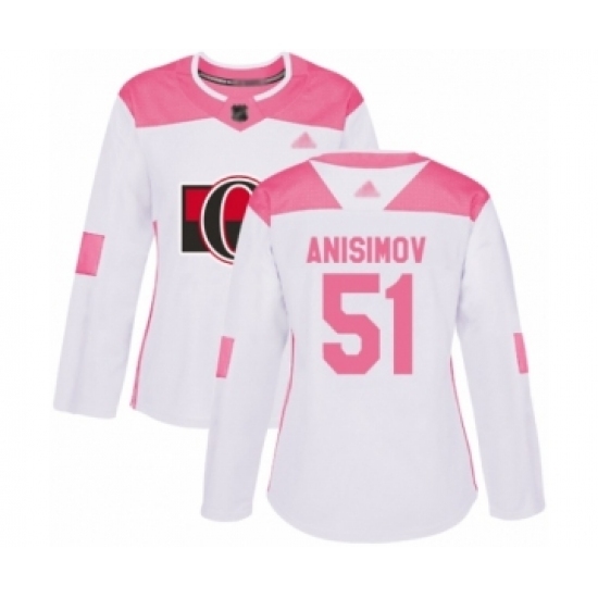 Women's Ottawa Senators #51 Artem Anisimov Authentic White Pink Fashion Hockey Jersey Women's Ottawa Senators #51 Artem Anisimov Authentic White Pink Fashion Hockey Jersey