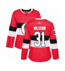 Women's Ottawa Senators #31 Anders Nilsson Authentic Red 2017 100 Classic Hockey Jersey