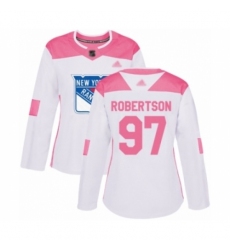 Women's New York Rangers #97 Matthew Robertson Authentic White Pink Fashion Hockey Jersey