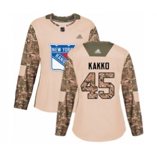 Women's New York Rangers #45 Kaapo Kakko Authentic Camo Veterans Day Practice Hockey Jersey Women's New York Rangers #45 Kaapo Kakko Authentic Camo Veterans Day Practice Hockey Jersey