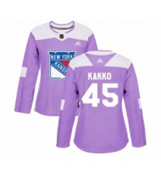 Women's New York Rangers #45 Kaapo Kakko Authentic Purple Fights Cancer Practice Hockey Jersey