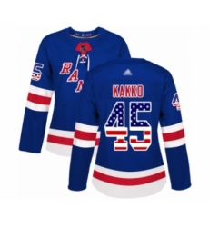Women's New York Rangers #45 Kaapo Kakko Authentic Royal Blue USA Flag Fashion Hockey Jersey