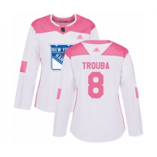 Women's New York Rangers #8 Jacob Trouba Authentic White Pink Fashion Hockey Jersey Women's New York Rangers #8 Jacob Trouba Authentic White Pink Fashion Hockey Jersey