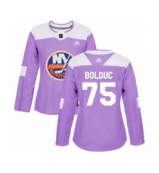 Women's New York Islanders #75 Samuel Bolduc Authentic Purple Fights Cancer Practice Hockey Jersey