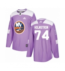Men's New York Islanders #74 Simon Holmstrom Authentic Purple Fights Cancer Practice Hockey Jersey