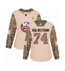 Women's New York Islanders #74 Simon Holmstrom Authentic Camo Veterans Day Practice Hockey Jersey
