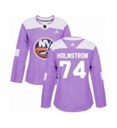 Women's New York Islanders #74 Simon Holmstrom Authentic Purple Fights Cancer Practice Hockey Jersey