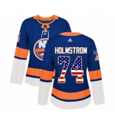 Women's New York Islanders #74 Simon Holmstrom Authentic Royal Blue USA Flag Fashion Hockey Jersey