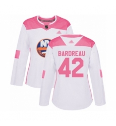 Women's New York Islanders #42 Cole Bardreau Authentic White Pink Fashion Hockey Jersey