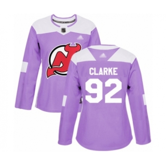 Women's New Jersey Devils #92 Graeme Clarke Authentic Purple Fights Cancer Practice Hockey Jersey Women's New Jersey Devils #92 Graeme Clarke Authentic Purple Fights Cancer Practice Hockey Jersey
