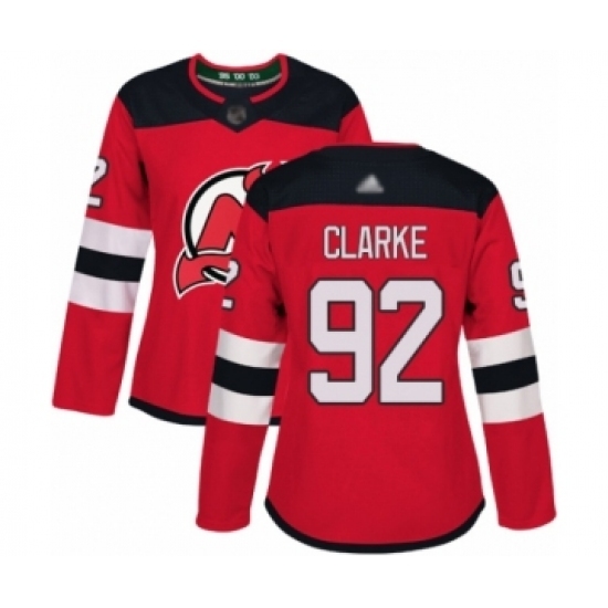 Women's New Jersey Devils #92 Graeme Clarke Authentic Red Home Hockey Jersey Women's New Jersey Devils #92 Graeme Clarke Authentic Red Home Hockey Jersey