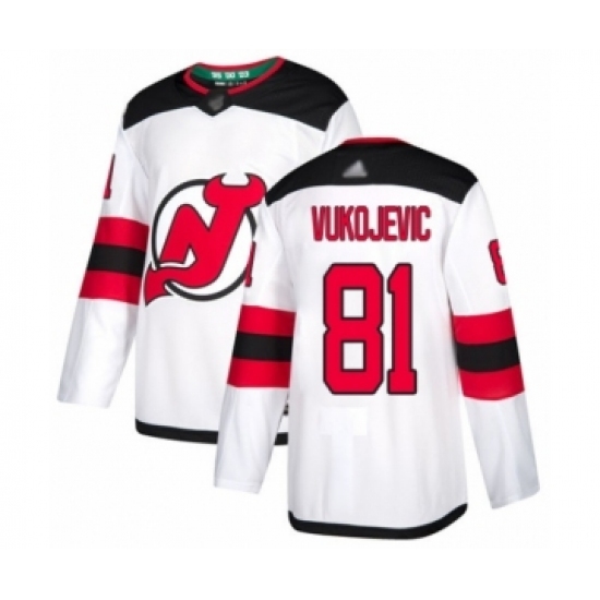 Men's New Jersey Devils #81 Michael Vukojevic Authentic White Away Hockey Jersey Men's New Jersey Devils #81 Michael Vukojevic Authentic White Away Hockey Jersey