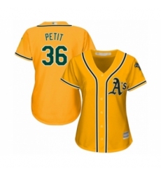 Women's Oakland Athletics #36 Yusmeiro Petit Authentic Gold Alternate 2 Cool Base Baseball Player Jersey