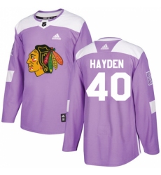 Men's Adidas Chicago Blackhawks #40 John Hayden Authentic Purple Fights Cancer Practice NHL Jersey