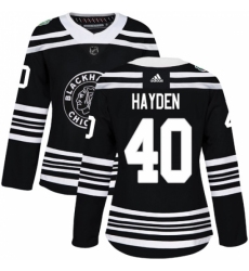 Women's Adidas Chicago Blackhawks #40 John Hayden Authentic Black 2019 Winter Classic NHL Jersey