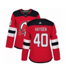 Women's New Jersey Devils #40 John Hayden Authentic Red Home Hockey Jersey