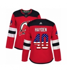 Women's New Jersey Devils #40 John Hayden Authentic Red USA Flag Fashion Hockey Jersey