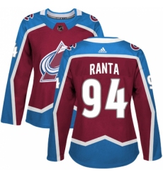 Women's Adidas Colorado Avalanche #94 Sampo Ranta Authentic Burgundy Red Home NHL Jersey