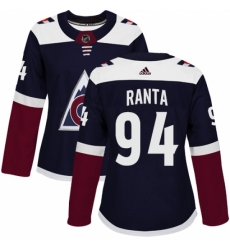 Women's Adidas Colorado Avalanche #94 Sampo Ranta Authentic Navy Blue Alternate NHL Jersey