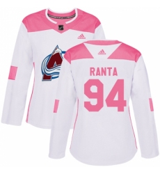 Women's Adidas Colorado Avalanche #94 Sampo Ranta Authentic White Pink Fashion NHL Jersey