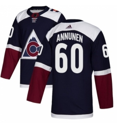 Men's Adidas Colorado Avalanche #60 Justus Annunen Authentic Navy Blue Alternate NHL Jersey