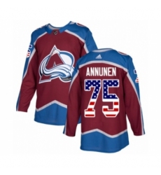 Men's Adidas Colorado Avalanche #75 Justus Annunen Authentic Burgundy Red USA Flag Fashion NHL Jersey