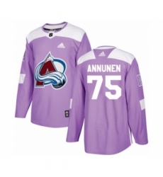 Men's Adidas Colorado Avalanche #75 Justus Annunen Authentic Purple Fights Cancer Practice NHL Jersey