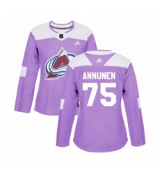 Women's Adidas Colorado Avalanche #75 Justus Annunen Authentic Purple Fights Cancer Practice NHL Jersey