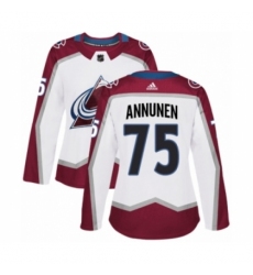 Women's Adidas Colorado Avalanche #75 Justus Annunen Authentic White Away NHL Jersey