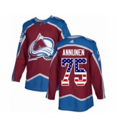 Youth Adidas Colorado Avalanche #75 Justus Annunen Authentic Burgundy Red USA Flag Fashion NHL Jersey