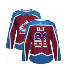 Women's Adidas Colorado Avalanche #61 Martin Kaut Authentic Burgundy Red USA Flag Fashion NHL Jersey