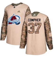 Men's Adidas Colorado Avalanche #37 J.T. Compher Authentic Camo Veterans Day Practice NHL Jersey