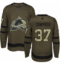 Men's Adidas Colorado Avalanche #37 J.T. Compher Authentic Green Salute to Service NHL Jersey