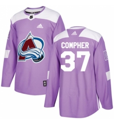 Men's Adidas Colorado Avalanche #37 J.T. Compher Authentic Purple Fights Cancer Practice NHL Jersey