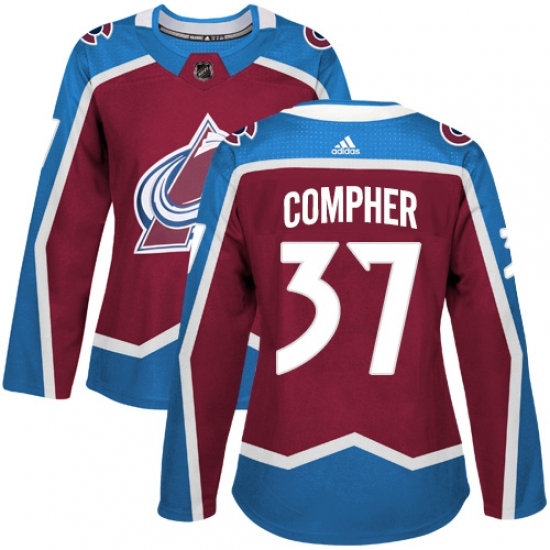 Women's Adidas Colorado Avalanche #37 J.T. Compher Authentic Burgundy Red Home NHL Jersey Women's Adidas Colorado Avalanche #37 J.T. Compher Authentic Burgundy Red Home NHL Jersey