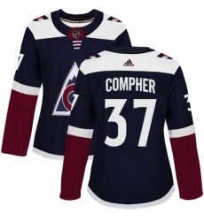 Women's Adidas Colorado Avalanche #37 J.T. Compher Authentic Navy Blue Alternate NHL Jersey