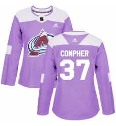 Women's Adidas Colorado Avalanche #37 J.T. Compher Authentic Purple Fights Cancer Practice NHL Jersey