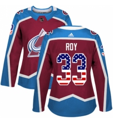 Women's Adidas Colorado Avalanche #33 Patrick Roy Authentic Burgundy Red USA Flag Fashion NHL Jersey