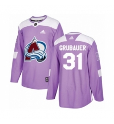 Men's Adidas Colorado Avalanche #31 Philipp Grubauer Authentic Purple Fights Cancer Practice NHL Jersey